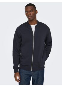 Only & Sons Sweatjacke ONLY & SONS "ONSCERES REG ZIP BOMBER JCK NOOS", Herren, Gr. M, schwarz, angeraute Sweatware, Obermaterial: 57% Baumwolle, 43% Polyester, unifarben, regular fit normal, ohne Ausschnitt, Rippb&uuml;ndchen, Sweatjacken Sweatjacke, Baumwollmischung, regular fit