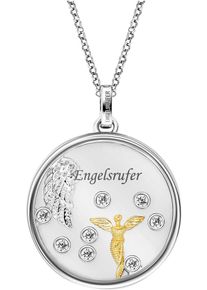 Kette mit Anh&auml;nger Engelsrufer "Glaslinse Engel", gold (silberfarben, gelbgoldfarben, kristallwei&szlig;), Halsketten, Damen, Glas Silber 925 (Sterlingsilber), L: 50 B: 1,42mm, Glas, Silber 925 (Sterlingsilber), Kette mit Anh&auml;nger, Made in Germany - mit Zirkonia (synth.), B:1,42mm