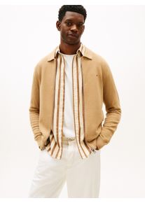 Cardigan Tommy Hilfiger "SEASONAL STRUCTURE", Herren, Gr. S, safari canvas, Strick, Obermaterial: 100% Baumwolle, regular fit normal, Rippb&uuml;ndchen, Strickjacken Cardigan, strukturiert, mit Polokragen, regular fit