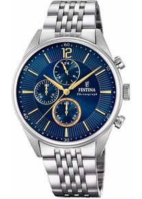 Chronograph Festina "Timeless Chronograph", blau (silberfarben, blau), Armbanduhren, Herren, Chronograph, Armbanduhr, Quarzuhr, Herrenuhr, Stoppfunktion, Edelstahlarmband
