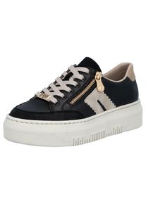 Plateausneaker Rieker, Damen, Gr. 43, beige (schwarz, hellbeige), Leder, Lederimitat, kontrastfarbene Details, Schuhe Plateausneaker, Schn&uuml;rschuh, Halbschuh, Freizeitschuh mit seitlichem Rei&szlig;verschluss, Topseller