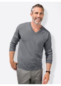 V-Ausschnitt-Pullover Marco Donati "V-Pullover", Herren, Gr. 46, grau (grau, meliert), 100% Schurwolle, unifarben, Pullover V-Ausschnitt-Pullover