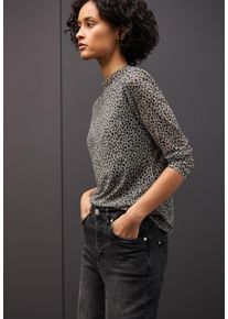 Langarmshirt Street One, Damen, Gr. 46, sanded beige, Jersey, Obermaterial: 95% Polyester, 5% Elasthan. Futter: 100% Viskose, normal h&uuml;ftbedeckend, Rundhals, Shirts Langarmshirt, in transparenter Mesh-Qualit&auml;t und Leo-Muster