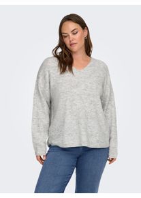 Strickpullover Only CARMAKOMA "CARCAMILLA V-NECK L/S PULLOVER KNT NOOS", Damen, Gr. XL, light grau melange, Strick, Obermaterial: 74% Polyacryl, 24% Polyester, 2% Elasthan, unifarben, normal, V-Ausschnitt, Pullover Strickpullover, Materialmix
