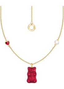Kette mit Anh&auml;nger Thomas Sabo "Thomas Sabo x HARIBO: Kette mit Goldb&auml;r" Gr. 45, bunt (gelbgoldfarben, rot, wei&szlig;), Halsketten, Damen, 45, Perlen Silber 925 (recycelt), Perlen, Silber 925 (recycelt), Kette mit Anh&auml;nger, mit Kristallglas, Zirkonia (synth.) - mit S&uuml;&szlig;wasserzuchtperle