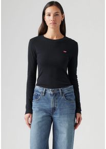 Levi's Langarmshirt LEVI'S "ESSENTIAL HM LS TEE", Damen, Gr. L (40), schwarz (caviar), Single Jersey, Obermaterial: 100% Baumwolle, unifarben, regular fit normal, Rundhals, abgesteppt, Shirts Langarmshirt, mit Logo Stickerei