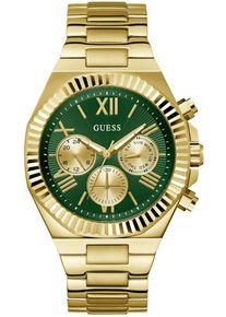 Multifunktionsuhr Guess "EQUITY", gold (goldfarben, gr&uuml;n), Armbanduhren, Damen, Multifunktionsuhr, Armbanduhr, Quarzuhr, Herrenuhr, Edelstahlarmband