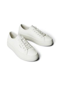 Plateausneaker Calvin Klein Jeans "VULC FLATF LACE UP LTH CK", Damen, Gr. 41, wei&szlig;, Leder, Lederimitat, unifarben, Schuhe Plateausneaker, Schn&uuml;rschuh, Halbschuh, Freizeitsneaker mit CK-Logo