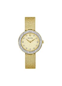 Quarzuhr Bulova "Goddess of Time", goldfarben, Armbanduhren, Damen, Quarzuhr, Armbanduhr, Damenuhr, Edelstahlarmband, analog, Kristallsteine