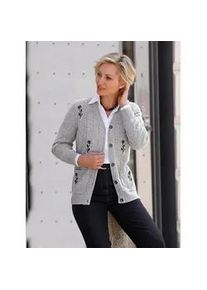 Cardigan Classic Basics, Damen, Gr. 48, grau (hellgrau, meliert), 73% Polyacryl, 20% Polyamid, 7% Polyester, meliert, Strickjacken