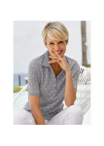 Poloshirt Classic Basics "Poloshirt", Damen, Gr. 54, grau (grau, meliert, getupft), 88% Baumwolle, 12% Polyester, gemustert, gepunktet, mehrfarbig, V-Ausschnitt, Shirts