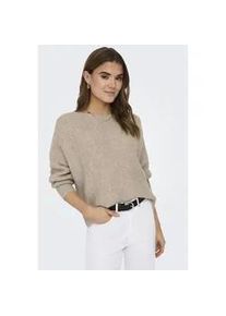 Strickpullover Only "ONLDANIELLA L/S PULLOVER KNT NOOS", Damen, Gr. L, beige (nomad detail:melange), Strick, Obermaterial: 77% Polyacryl, 19% Polyester, 4% Elasthan, meliert, regular fit normal, Rundhals, Fledermaus&auml;rmel Rippstrickb&uuml;ndchen, Pullover Strickpullover, Materialmix, regular fit