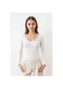 Langarmshirt rosemunde "Benita Silk Blouse", Damen, Gr. S, wei&szlig; (new wei&szlig;), Rippware, Obermaterial: 70% Seide, 30% Baumwolle, unifarben, schmal h&uuml;ftlang, tiefer Rundhals, Spitzenkante, Shirts Langarmshirt, Langarm, mit Spitze, feminin, bequem, Seiden- Baumwollmischung