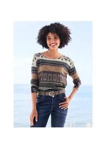 T-Shirt Heine "Druck-Shirt", Damen, Gr. 46, braun (braun, pink, bedruckt), 95% Viskose, 5% Elasthan, Paisley, gemustert, mehrfarbig, U-Boot-Ausschnitt, Shirts T-Shirt