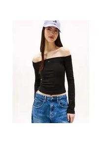 Tommy Hilfiger Langarmshirt TOMMY JEANS "TJW SLIM ESSENTIAL BOAT NECK LS", Damen, Gr. L (40), schwarz, Single Jersey, Obermaterial: 95% Baumwolle, 5% Elasthan, unifarben, figurbetont, Shirts Langarmshirt