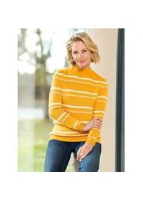 Strickpullover Classic Basics "Pullover", Damen, Gr. 42, gelb (ocker, ecru, gemustert), 85% Polyacryl, 15% Baumwolle, gemustert, mehrfarbig, Pullover Strickpullover