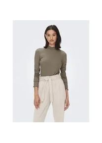 Jacqueline de Yong Langarmbluse JDY "JDYFRANSISKA L/S HIGHNECK TOP JRS NOOS", Damen, Gr. XL, braun (walnut), Single Jersey, Obermaterial: 75% Viskose, 20% Baumwolle, 5% Elasthan, unifarben, figurbetont h&uuml;ftlang, Rundhals, gewellter Abschluss, Blusen, Viskosemischung, slim fit