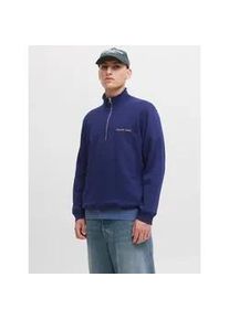 Jack & Jones Sweatshirt JACK & JONES "JORNORREBRO EMB SWEAT HIGH NECK SN", Herren, Gr. S, ocean cavern, angeraute Sweatware, Obermaterial: 89% Baumwolle, 11% Polyester, unifarben, relaxed fit normal, hoch geschlossener Ausschnitt, Rippb&uuml;ndchen, Sweatshirts Sweatshirt