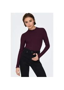 Jacqueline de Yong Langarmbluse JDY "JDYFRANSISKA L/S HIGHNECK TOP JRS NOOS", Damen, Gr. XL, rot (winetasting), Single Jersey, Obermaterial: 75% Viskose, 20% Baumwolle, 5% Elasthan, unifarben, figurbetont h&uuml;ftlang, Rundhals, gewellter Abschluss, Blusen, Viskosemischung, slim fit