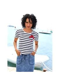 T-Shirt Heine "Shirt", Damen, Gr. 40, marine, ecru, geringelt, 95% Viskose, 5% Elasthan, gemustert, gestreift, mehrfarbig, Rundhals, Shirts T-Shirt