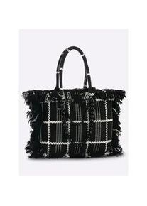 Shopper Heine, Damen, Gr. B/H/T: 37cm x 32cm x 15cm, schwarz, wei&szlig;, Microfaser, Textil, gemustert, kariert, mehrfarbig, Taschen Shopper