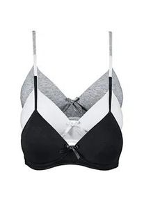 Schalen-BH bonprix "Schalen BH ohne B&uuml;gel mit Baumwolle (3er Pack)", Damen, Gr. 95, Cup B, schwarz (schwarz, wei&szlig;, graumelange), Obermaterial: 95% Baumwolle, 5% Elasthan. Futter: 100% Polyester, BHs Schalen-BH, nahtlose, leicht gepolsterte Cups, ohne B&uuml;gel