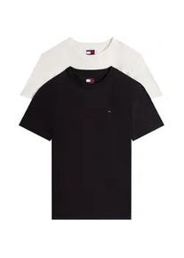 Tommy Hilfiger Rundhalsshirt TOMMY JEANS "TJM XSLIM 2PACK JERSEY TEE EXT", Damen, Gr. 3XL, schwarz-wei&szlig; (schwarz, ecru), Single Jersey, Obermaterial: 100% Baumwolle, unifarben, slim fit normal, Rundhals, eingesetzt abgesteppte Kante, Shirts Rundhalsshirt, Logostickerei, 2Pack