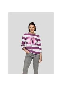 3/4-Arm-Shirt Rabe, Damen, Gr. 42, lila (pflaume), Web, Obermaterial: 76% Baumwolle, 16% Polyester, 8% Elasthan, gestreift, h&uuml;ftbedeckend, Rundhals, Shirts 3/4-Arm-Shirt, im Streifen-Design und mit Print