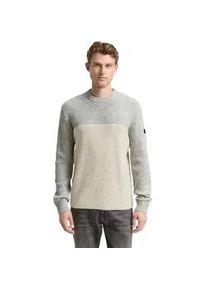 Rundhalspullover Tom Tailor, Herren, Gr. 3XL, grau sanftes wei&szlig; nep colorblock, Strick, Obermaterial: 60% Baumwolle, 40% Polyacryl, colorblocking, regular fit normal, Rundhals, Rippb&uuml;ndchen, Pullover Rundhalspullover, mit Logo Stickerei