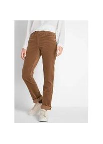 Cordhose bonprix "Stretch-Cordhose, Straight", Damen, Gr. 38, N-Gr, braun (cognac braun), Cord, Obermaterial: 98% Baumwolle, 2% Elasthan, unifarben, slim fit lang, Hosen Cordhose, aus Stretch-Material, Slim Fit, mit Eingrifftaschen