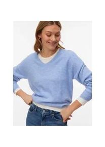 V&eacute;ro Moda V-Ausschnitt-Pullover VERO MODA "VMCREWLEFILE LS V-NECK BLOUSE NOOS", Damen, Gr. XS, brunnera blau detail:melange, Strick, Obermaterial: 70% Polyacryl, 27% Nylon, 3% Elasthan, meliert, regular fit h&uuml;ftlang, V-Ausschnitt, Rippstrickb&uuml;ndchen, Pullover