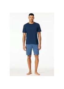 Shorty Schiesser "Casual Essentials", Herren, Gr. 56, dunkelblau, Single Jersey, Obermaterial: 100% Baumwolle, bequem ca. Mitte Oberschenkel, Rundhals, Homewear-Sets Shorty, mit unifarbenem Oberteil und gemusterter Hose