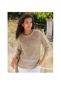 3/4 Arm-Pullover Casual Looks "Ajour-Pullover", Damen, Gr. 40, beige, 50% Baumwolle, 50% Polyacryl, unifarben, Pullover