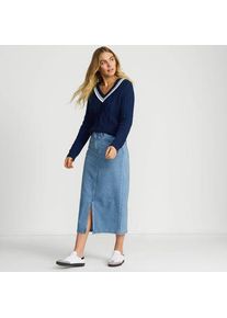 LANDS' END Soft Denim Bleistift-Midirock, Damen,  Blau, Elasthan/Baumwoll-Mischung, by Lands' End