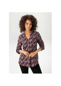 Schlupfbluse Aniston CASUAL, Damen, Gr. 40, schwarz (dunkelbraun, braun, t&uuml;rkis, schwarz, hellsalbai), Web, Obermaterial: 100% Viskose, bedruckt, gemustert, l&auml;ssig geschnitten Po-bedeckend, V-Ausschnitt, 1-Knopf-Manschette, Blusen Schlupfbluse, mit trendfarbigen, grafischem Retro-Muster, Topseller