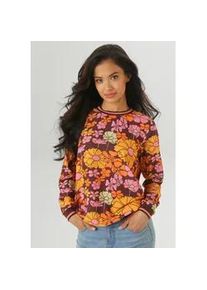 Shirtbluse Aniston SELECTED, Damen, Gr. 44, orange, braun, ockergelb, rose, limonengelb, Cr&ecirc;pe, Obermaterial: 97% Polyester, 3% Elasthan, gebl&uuml;mt, figurumspielend h&uuml;ftbedeckend, Rundhals, B&uuml;ndchen, Blusen, mit sportiven B&uuml;ndchen