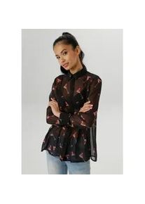 Hemdbluse Aniston SELECTED, Damen, Gr. 42, schwarz (schwarz, grau, rostbraun, wei&szlig;), Chiffon, Obermaterial: 100% Polyester, bedruckt, gemustert, leicht transparent, l&auml;ssig geschnitten h&uuml;ftbedeckend, 1-Knopf-Manschette, Blusen Hemdbluse, mit trendigen Martini-Gl&auml;sern bedruckt