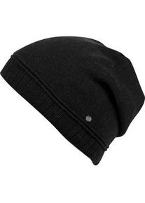 Beanie Capelli New York, Damen, schwarz, Strick, Materialmix, unifarben, M&uuml;tzen Beanie, Metall-Logo, gerafft, Feinstrick