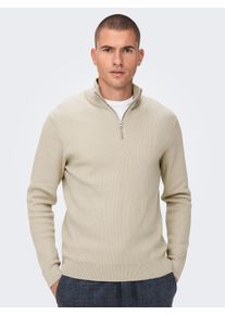 Only & Sons Strickpullover ONLY & SONS "OS Knit", Herren, Gr. XL, beige (silber lining), Strick, Obermaterial: 88% Baumwolle, 12% Nylon, unifarben, normal normal, hoch geschlossener Ausschnitt, gerader Abschluss, Pullover Strickpullover, Topseller
