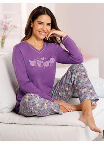 Schlafanzug, Damen, Gr. 44/46, lila (lila, steingrau, bedruckt), 100% Baumwolle, Homewear-Sets Schlafanzug