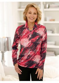 2-in-1-Langarmshirt Classic Basics "Winter-Shirt", Damen, Gr. 44, rot (kirsche, schwarz, bedruckt), 95% Polyester, 5% Elasthan, gemustert, mehrfarbig, Shirts 2-in-1-Langarmshirt