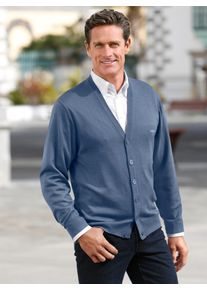 Cardigan Marco Donati, Herren, Gr. 46, blau (jeansblau), 100% Schurwolle, unifarben, Strickjacken Cardigan