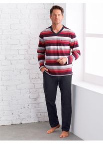 Schlafanzug Hajo, Herren, Gr. 44/46, bunt (marine, rot, geringelt), 62% Baumwolle, 38% Polyester, Homewear-Sets Schlafanzug