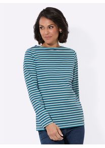 Langarmshirt Casual Looks "Shirt", Damen, Gr. 50, blau (topas, marine, geringelt), 100% Baumwolle, gemustert, gestreift, mehrfarbig, U-Boot-Ausschnitt, Shirts Langarmshirt