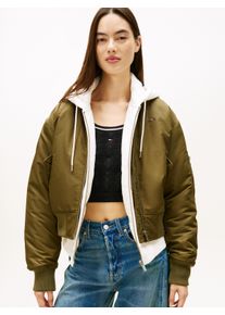 Bomberjacke Tommy Jeans "TJW ESSENTIAL BOMBER JACKET", Damen, Gr. XS (34), tundra olive, Web, Obermaterial: 100% Nylon, unifarben, regular fit, Rippb&uuml;ndchen, Jacken Bomberjacke, Mit Rei&szlig;verschlusstaschen an den &Auml;rmeln