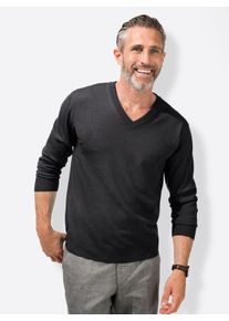 V-Ausschnitt-Pullover Marco Donati "V-Pullover", Herren, Gr. 60, grau (anthrazit, meliert), 100% Schurwolle, unifarben, Pullover V-Ausschnitt-Pullover