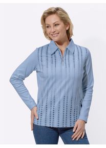 Poloshirt Classic Basics "Winter-Shirt", Damen, Gr. 46, blau (bleu, bedruckt), 100% Baumwolle, gemustert, mehrfarbig, Shirts Poloshirt