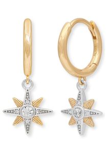 Paar Creolen Engelsrufer "Twinkle twinkle little Star Stern", gelb (gelbgoldfarben, silberfarben, kristallwei&szlig;, kristallwei&szlig;), Ohrringe, Damen, 14mm, Silber 925 (Sterlingsilber), Paar Creolen, mit Zirkonia (synth.)