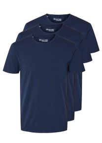 T-Shirt Selected "SLHROLAND SS O-NECK TEE 3-PACK NOOS", Herren, Gr. XXL, blau (navy blazer), Jersey, Obermaterial: 95% Baumwolle, 5% Elasthan, unifarben, Basic, regular fit normal, Rundhals, Shirts T-Shirt