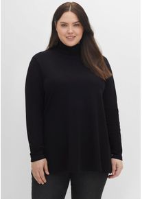 Langarmshirt sheego "Rollkragen-Shirt", Damen, Gr. 56/58, schwarz, 100% Baumwolle, unifarben, Shirts Langarmshirt